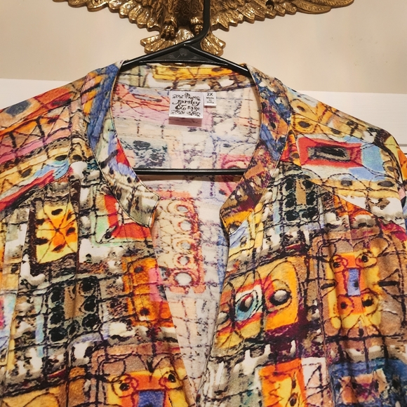 PARSLEY & SAGE Multicolor Design Buttondown WOMENS KNIT TOP 2X - Picture 4 of 8
